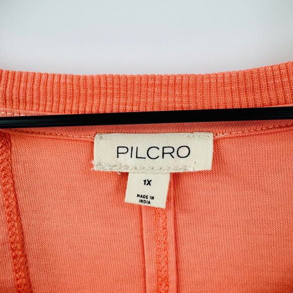 Pilcro Coral Short Sleeve Pleated Cotton Knit T-Shirt Top Size 1X Pleated Swing - Picture 3 of 7
